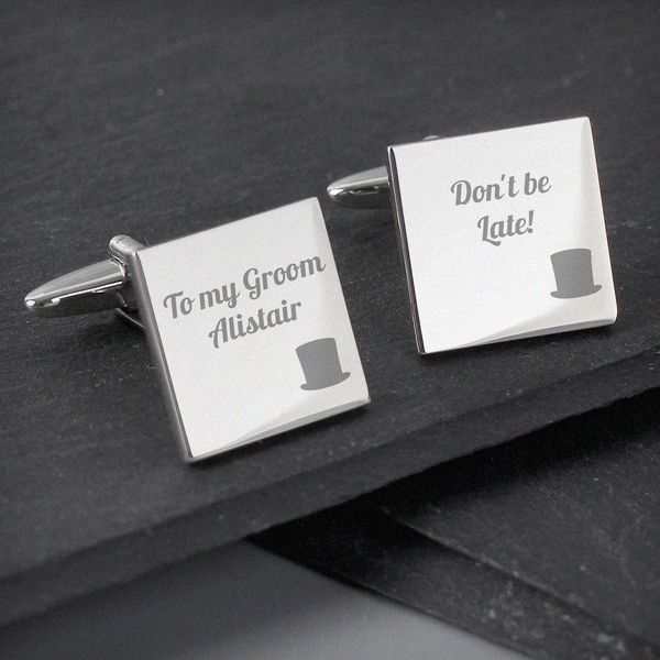 (image for) Personalised Top Hat Wedding Square Cufflinks