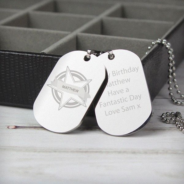 (image for) Personalised Star Stainless Steel Double Dog Tag Necklace