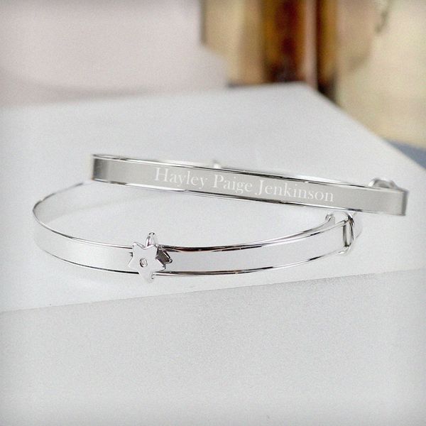 (image for) Personalised Sterling Silver Childs Expanding Diamante Star Brac