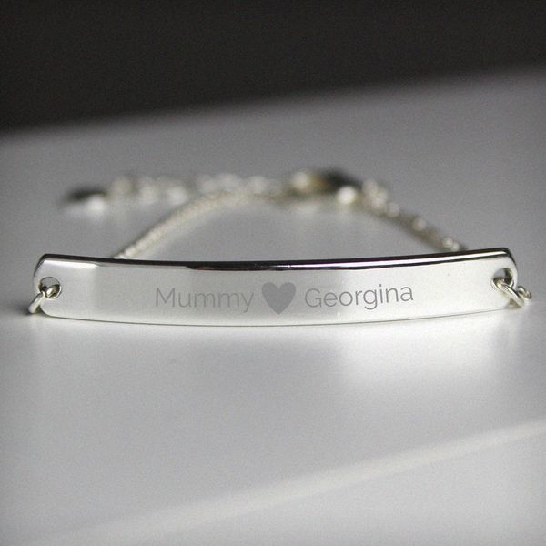 Modal Additional Images for Personalised Silver Tone Heart Bar Bracelet