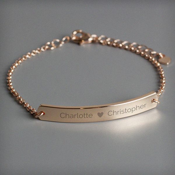 (image for) Personalised Rose Gold Tone Heart Bar Bracelet