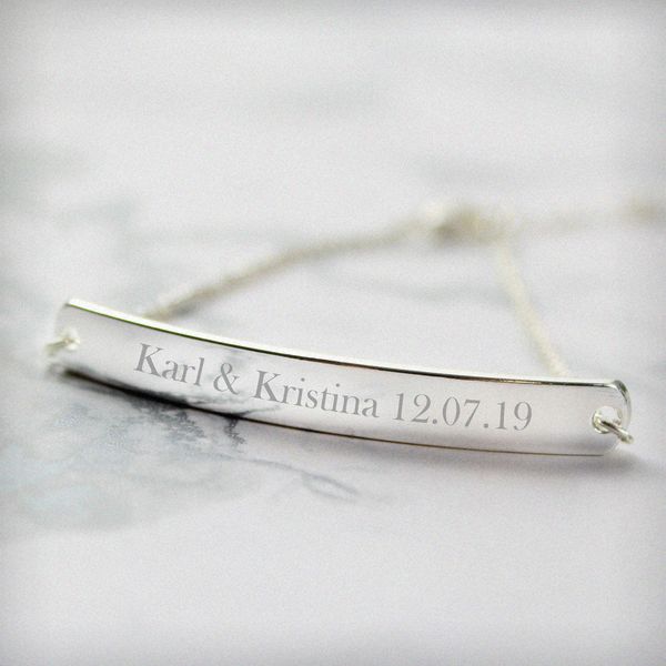 Modal Additional Images for Personalised Silver Tone Bar Bracelet