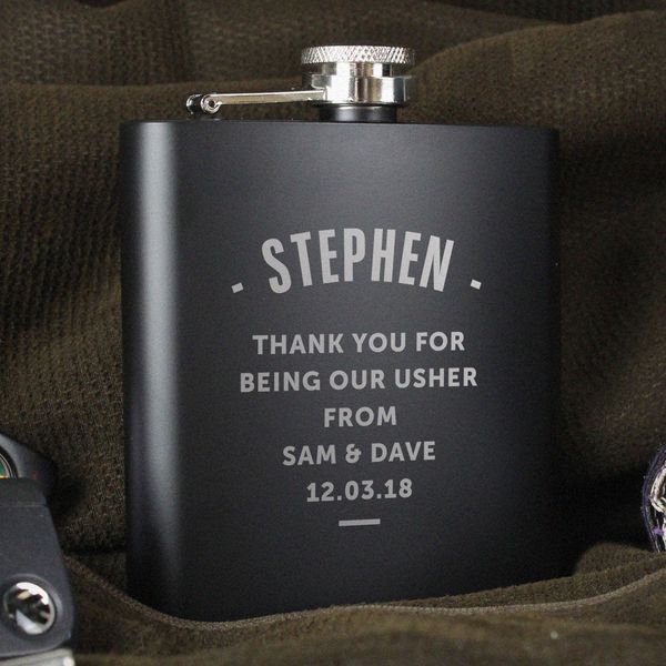 Modal Additional Images for Personalised Any Message Black Hip Flask