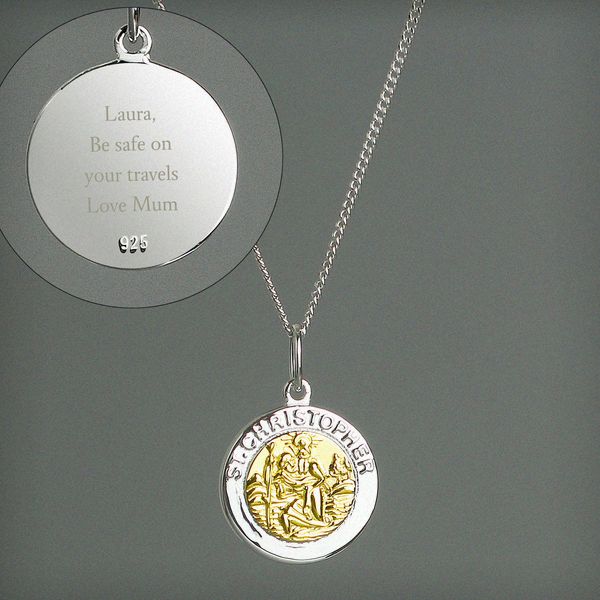 (image for) Personalised Sterling Silver & 9ct Gold St. Christopher Necklace