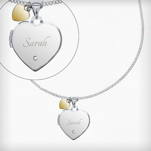 Modal Additional Images for Personalised Sterling Silver Heart Locket Necklace with Diamond and 9ct Gold Charm