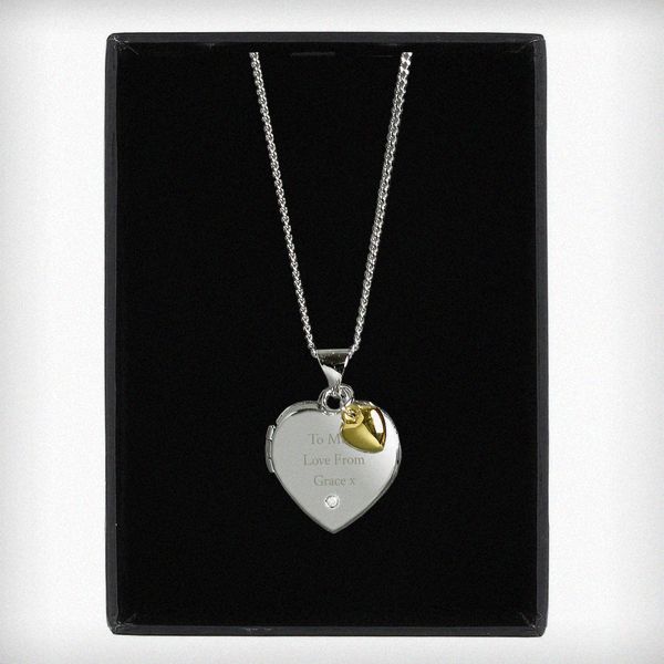 Modal Additional Images for Personalised Sterling Silver Heart Locket Necklace with Diamond and 9ct Gold Charm