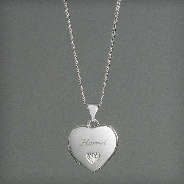 (image for) Personalised Children's Sterling Silver & Cubic Zirconia Heart Locket Necklace