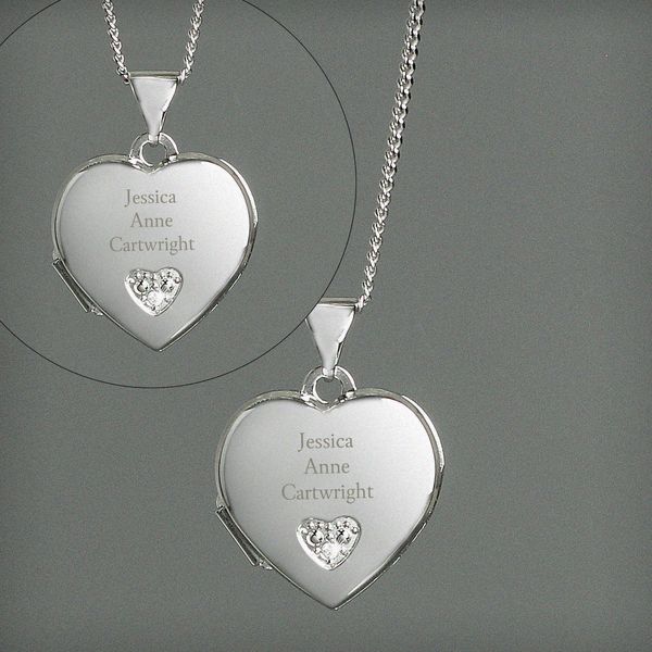 Modal Additional Images for Personalised Children's Sterling Silver and Cubic Zirconia Heart Locket Necklace