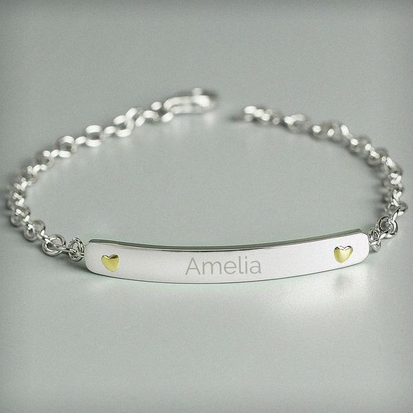 (image for) Personalised Sterling Silver and 9ct Gold Bar Bracelet