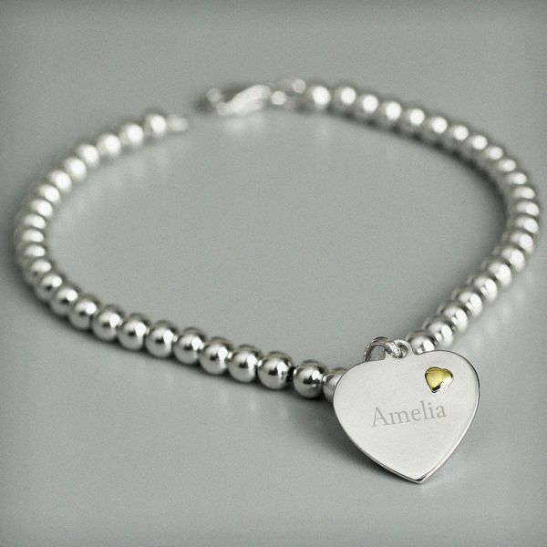 (image for) Personalised Sterling Silver and 9ct Gold Heart Bracelet