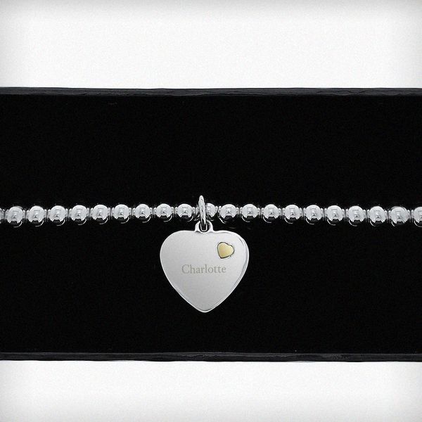 Modal Additional Images for Personalised Sterling Silver and 9ct Gold Heart Bracelet