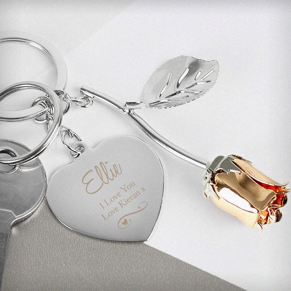 Modal Additional Images for Personalised Silver Plated Swirls & Hearts Rose Gold Rose Keyring