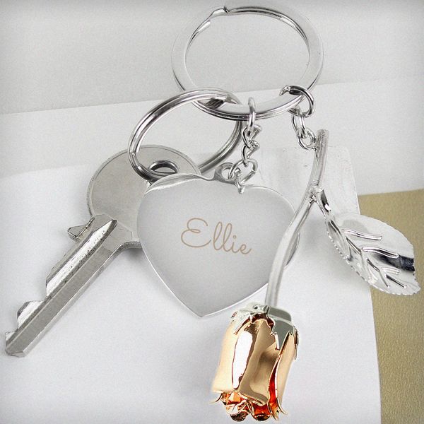 Modal Additional Images for Personalised Silver Plated Name Rose Gold Rose Keyring