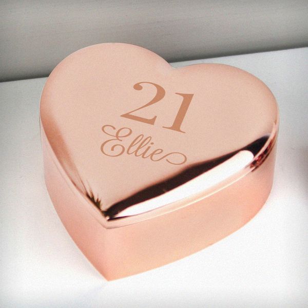 (image for) Personalised Big Age Rose Gold Heart Trinket Box