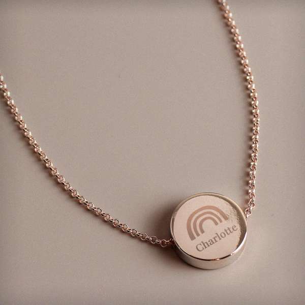 Modal Additional Images for Personalised Rainbow Rose Gold Tone Disc Necklace