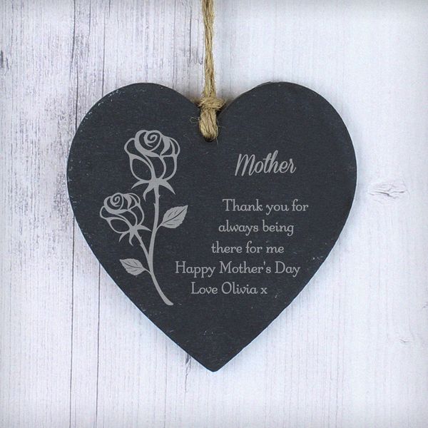 (image for) Personalised Rose Small Slate Heart Decoration