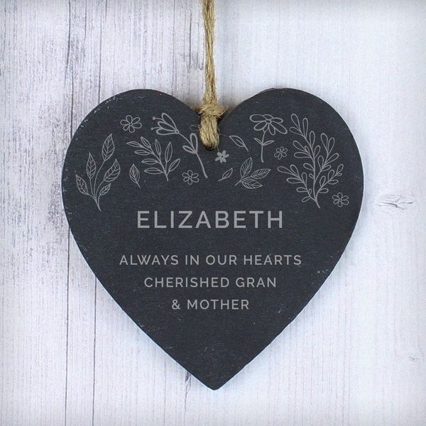 Modal Additional Images for Personalised Floral Small Slate Heart Decoration