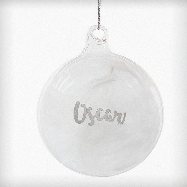 Modal Additional Images for Personalised Silver Glitter Name Only Feather Glass Bauble