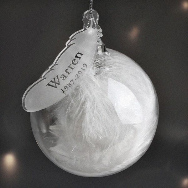 (image for) Personalised Name & Date Feather Glass Bauble