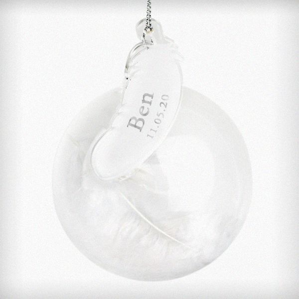 Modal Additional Images for Personalised Name & Date Feather Glass Bauble