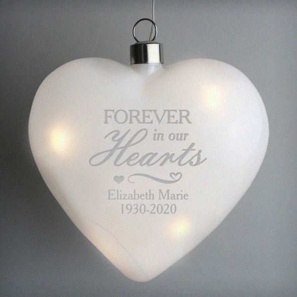 (image for) Personalised Forever In Our Hearts LED Hanging Glass Heart