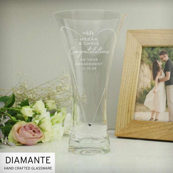 (image for) Personalised Free Text Botanical Hand Cut Diamante Heart Vase