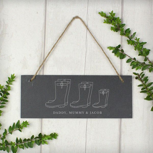 Modal Additional Images for Personalised Welly Boot Family of Three Hanging Slate Plaque