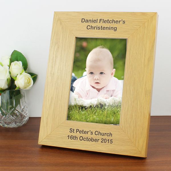 (image for) Personalised Oak Finish 6x4 Portrait Photo Frame - Long Message