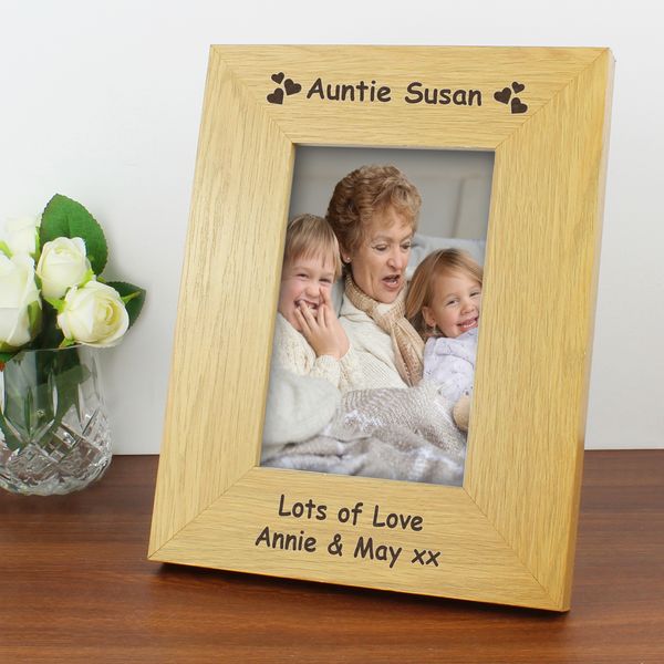 (image for) Personalised Oak Finish 6x4 Hearts Photo Frame