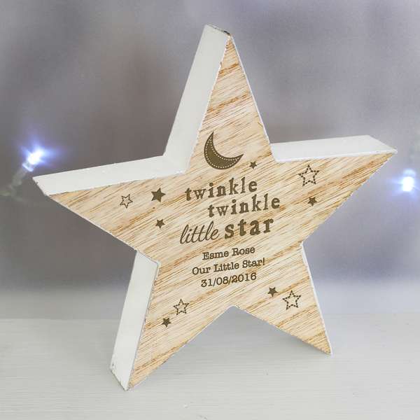 Modal Additional Images for Personalised Twinkle Twinkle Rustic Wooden Star Decoration