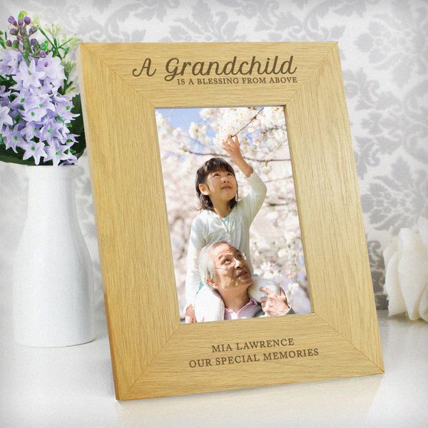 (image for) Personalised Oak Finish 4x6 'A Grandchild is a Blessing' Photo F