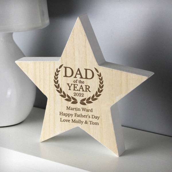 (image for) Personalised Dad of the Year Rustic Wooden Star Decoration