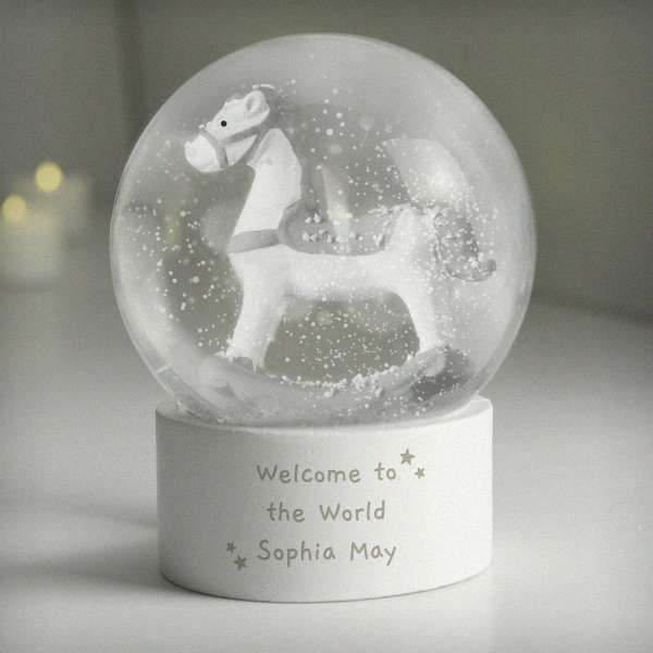 Modal Additional Images for Personalised Free Text Rocking Horse Glitter Snow Globe