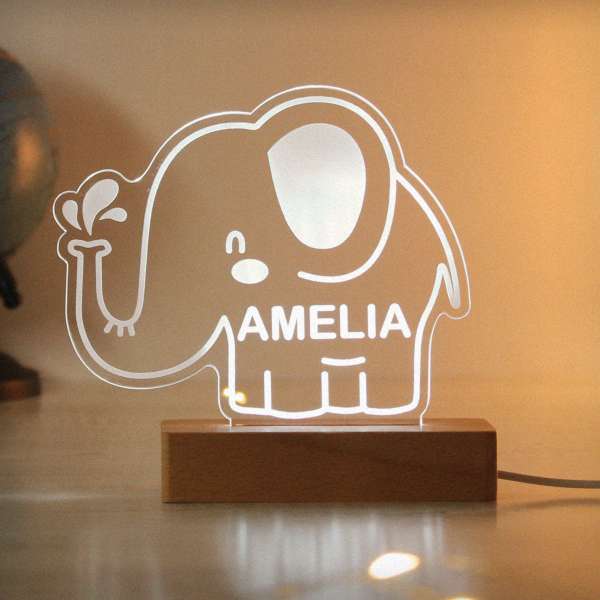 (image for) Personalised Elephant Wooden Based LED Light