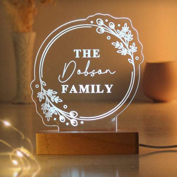 (image for) Personalised Floral Wooden Based LED Light