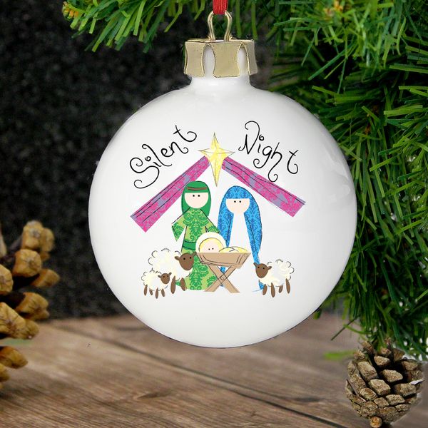 (image for) Personalised Nativity Silent Night Bauble - Click Image to Close