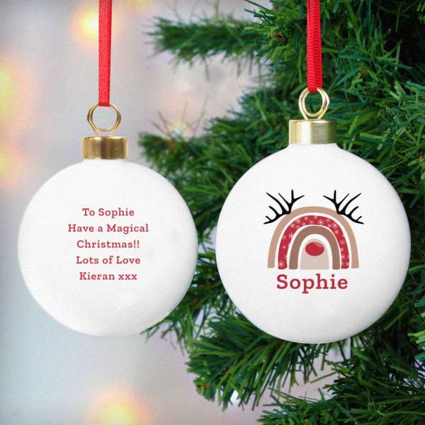 (image for) Personalised Rainbow Reindeer Bauble