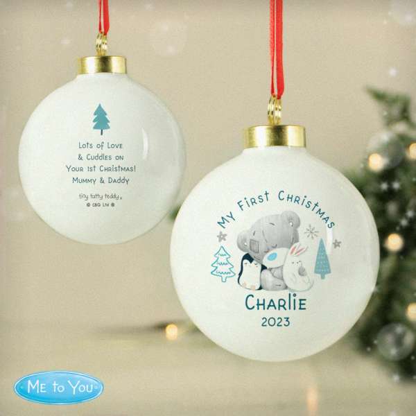 (image for) Personalised Winter Explorer First Christmas Tiny Tatty Teddy Bauble