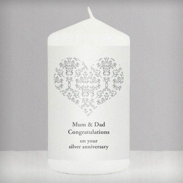 (image for) Personalised Silver Damask Heart Candle