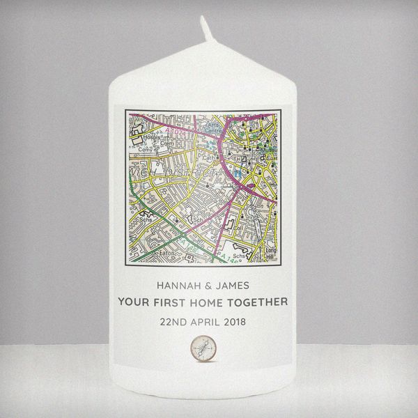 (image for) Personalised Present Day Map Compass Pillar Candle