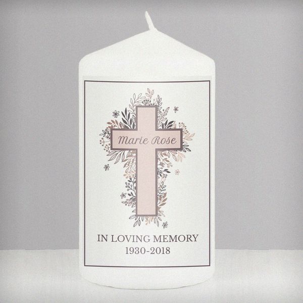 (image for) Personalised Floral Cross Pillar Candle