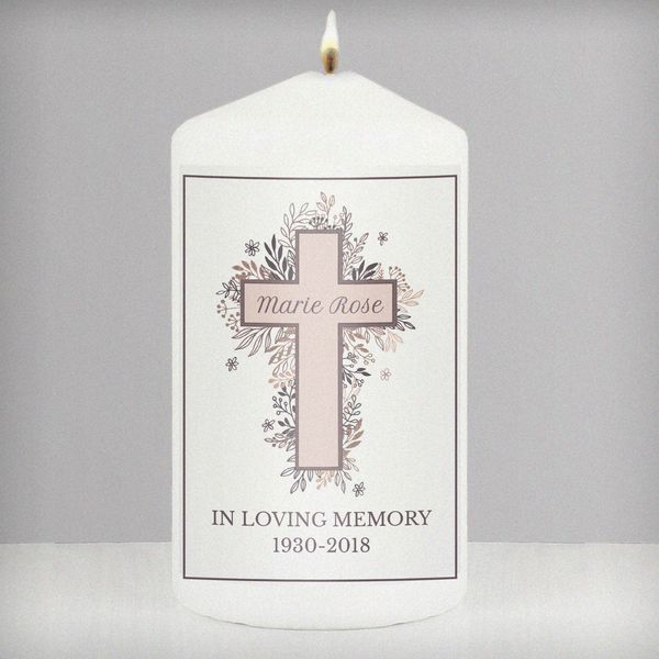 Modal Additional Images for Personalised Floral Cross Pillar Candle