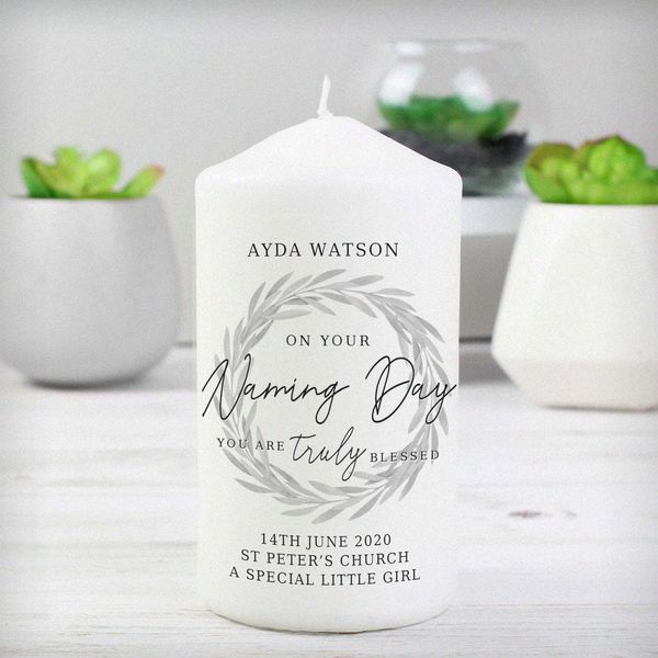 Modal Additional Images for Personalised Truly Blessed Naming Day Pillar Candle