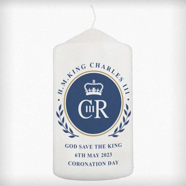 Modal Additional Images for Personalised King Charles III Blue Crest Coronation Commemorative Pillar Candle