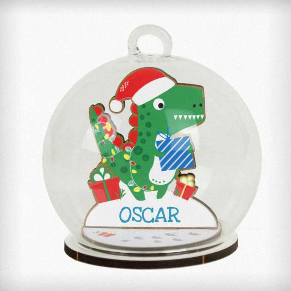 Modal Additional Images for Personalised Wooden Dinosaur Glass Bauble