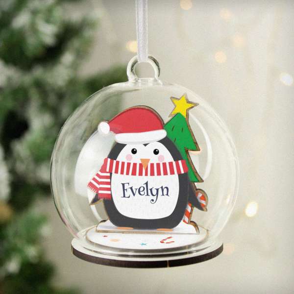 (image for) Personalised Wooden Penguin Glass Bauble