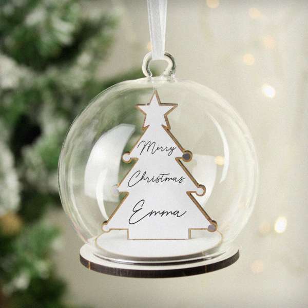 (image for) Personalised Wooden Christmas Tree Glass Bauble