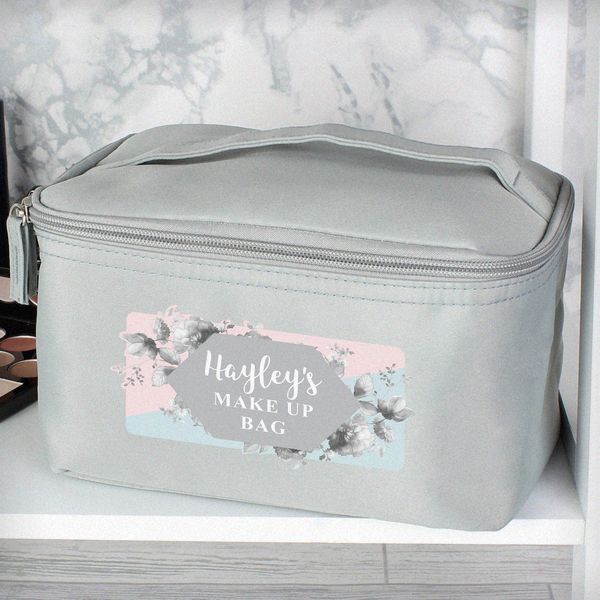 Modal Additional Images for Personalised Floral Grey Make Up Wash Bag