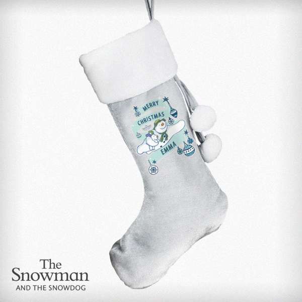 Modal Additional Images for Personalised The Snowman and the Snowdog Luxury Silver Grey Stocking