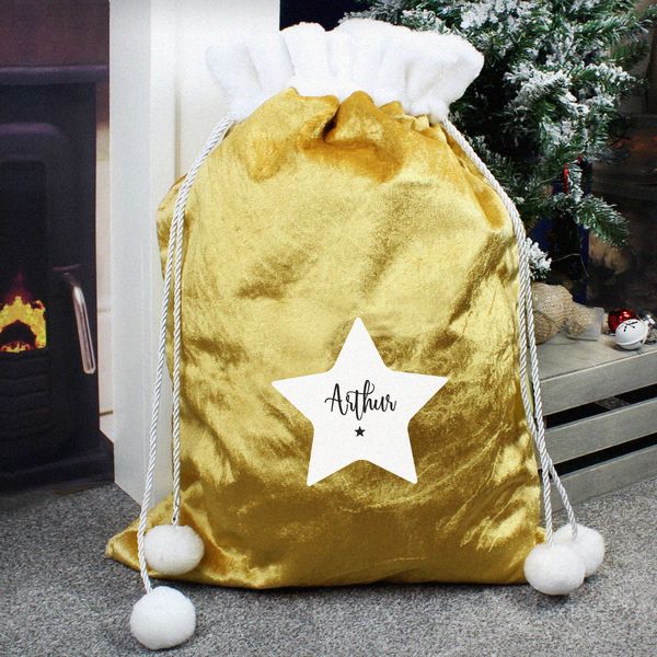 (image for) Personalised Star Luxury Pom Pom Gold Sack